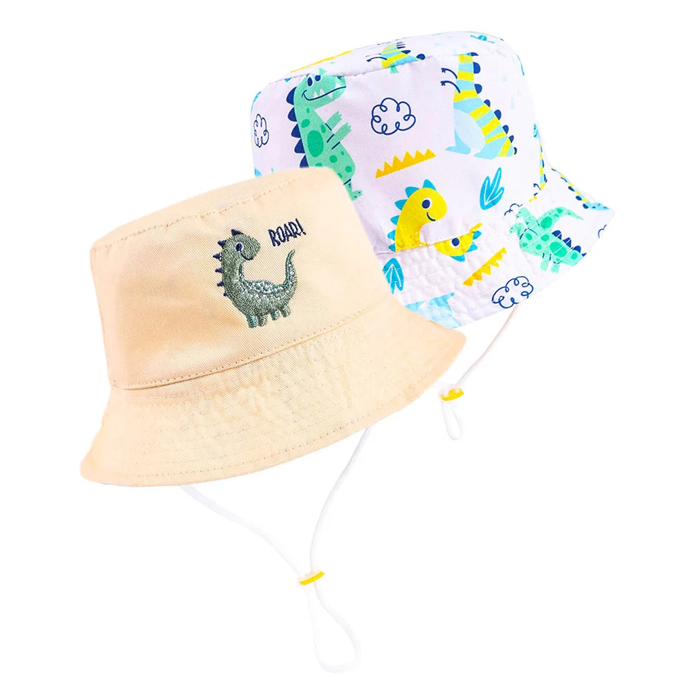 Cartoon Embroidered Reversible Kids Summer Bucket Hat
