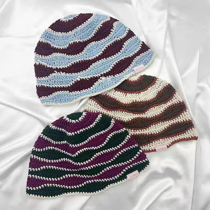 Handmade Knitted Striped Crochet Outdoor Bucket Hat