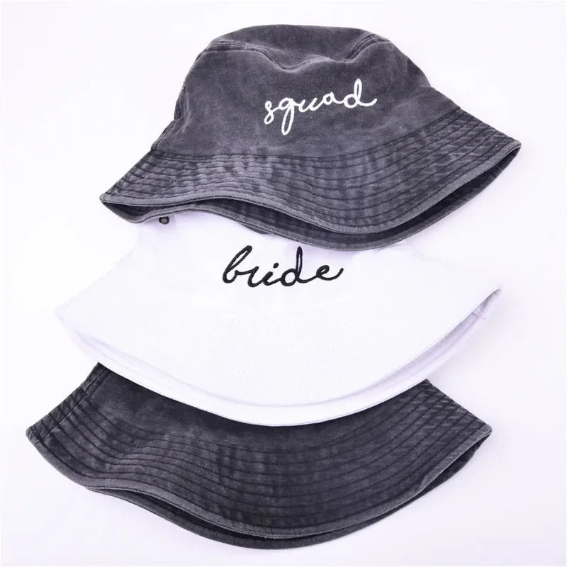 Squad Bride Embroidered Flat Top Foldable Bucket Hat