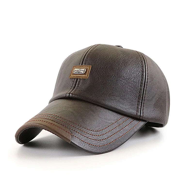 Premium PU Leather Winter Baseball Cap