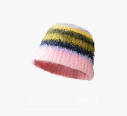 Gradient Stripe Wool Beanie Women Winter