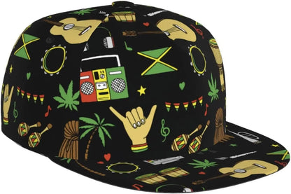 Jamaican Flag Adjustable Flat Bill Baseball Hat