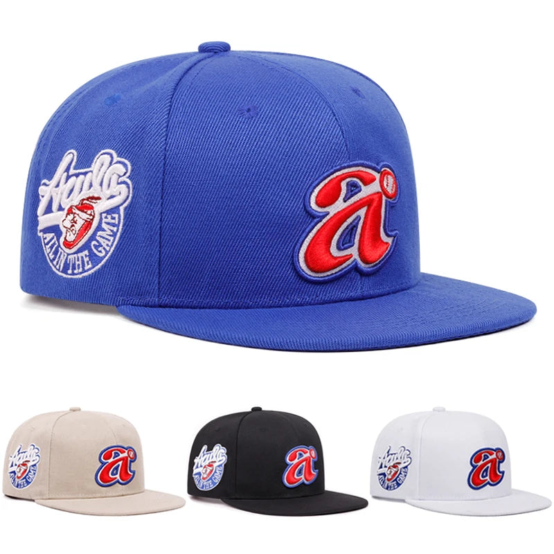Unisex Letter A Embroidery Flat Brim Hip Hop Baseball Cap
