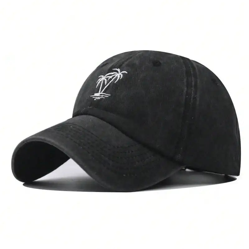 New Coconut Tree Embroidery Vintage Washed Baseball Cap