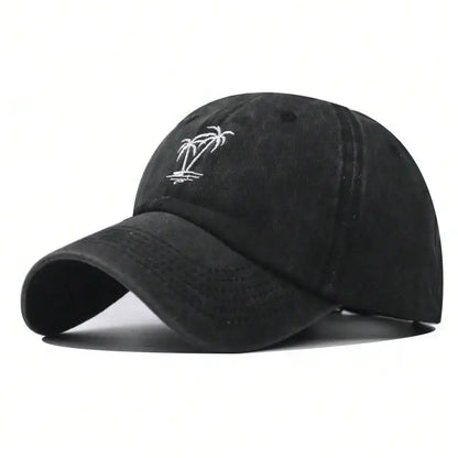 New Coconut Tree Embroidery Vintage Washed Baseball Cap