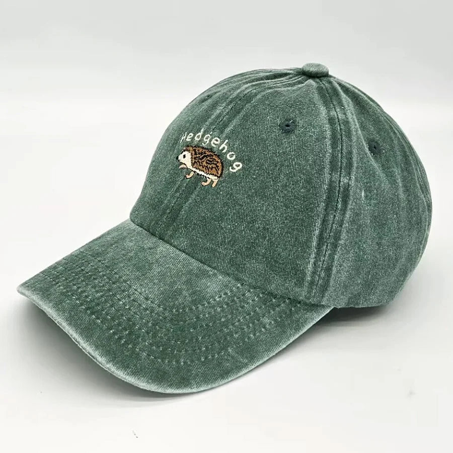 Mini Hedgehog Embroidery Vintage Cotton Baseball Cap