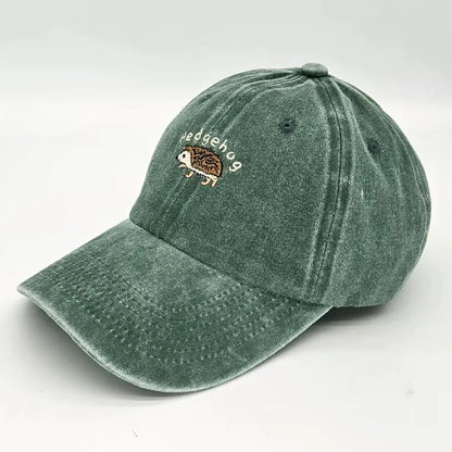 Mini Hedgehog Embroidery Vintage Cotton Baseball Cap