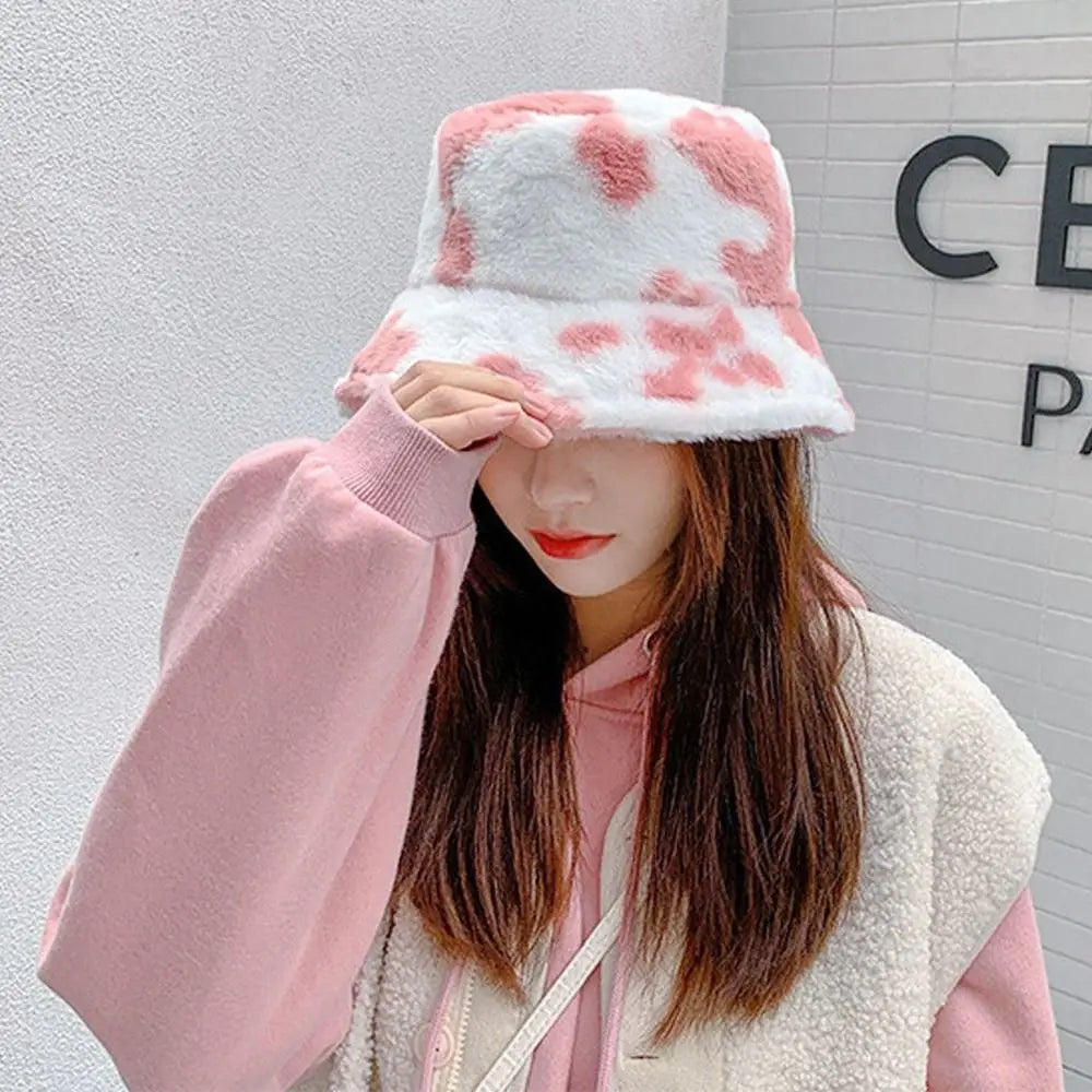 Faux Fur Cow Print Bucket Hat