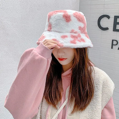 Faux Fur Cow Print Bucket Hat