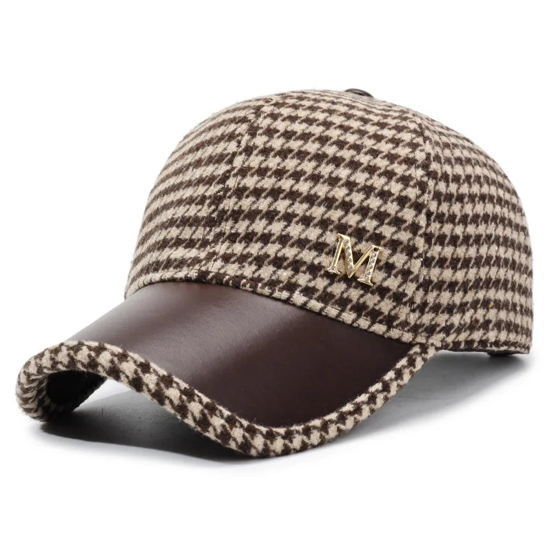 Houndstooth Wool Blend Baseball Cap