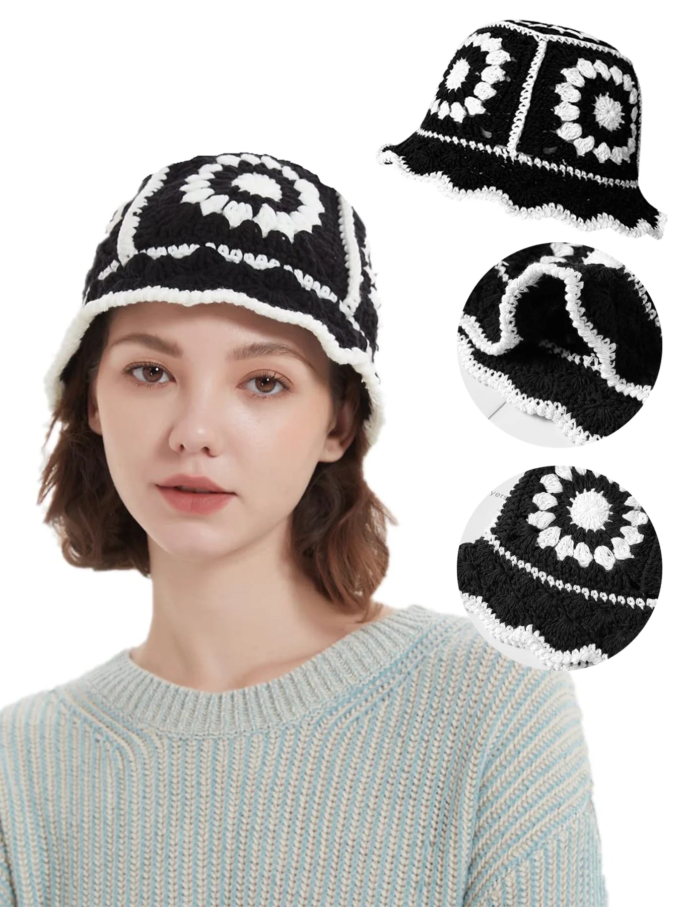 Handmade Crochet Flower Knitted Fashion Bucket Hat