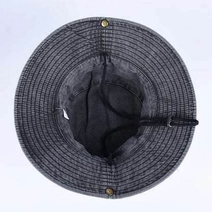Letter Embroidered Retro Summer Panama Bucket Hat