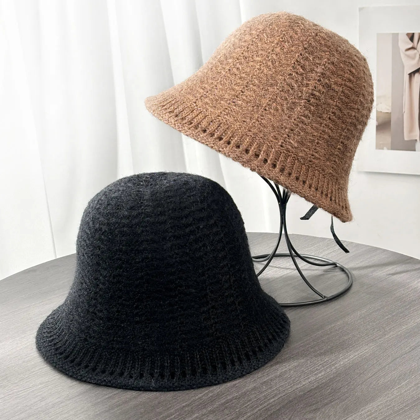 Hollow Crochet Knit Autumn Winter Bucket Hat