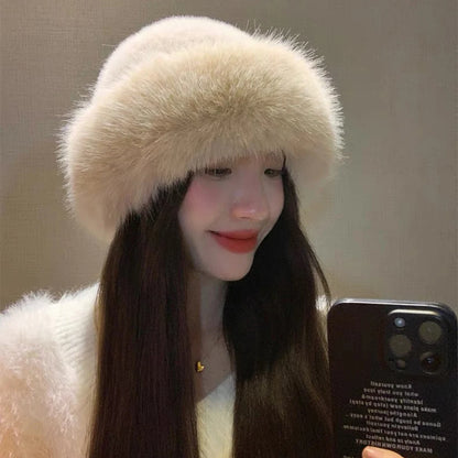 Mongolian Plush Fur Winter Bucket Hat