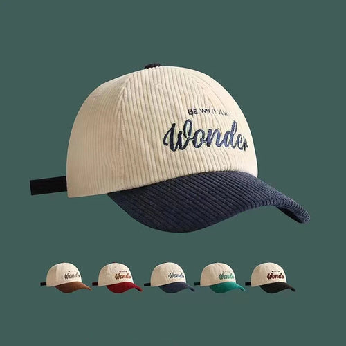 Corduroy Hat Wonder Embroidery Patchwork Colours Baseball Cap