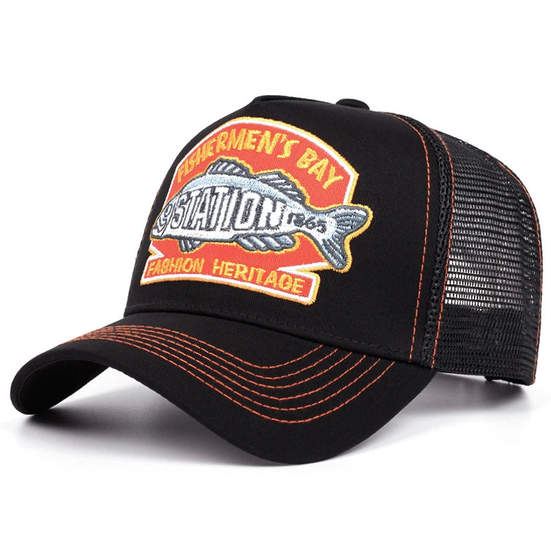 Unisex STATION Fishbone Embroidered Trucker Baseball Cap