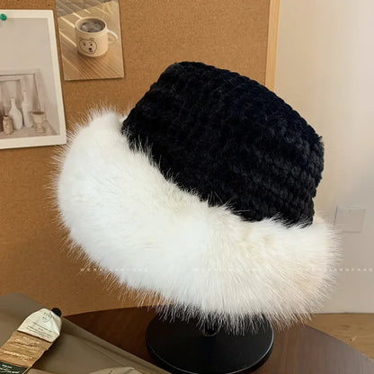 Mongolian Plush Fur Winter Bucket Hat