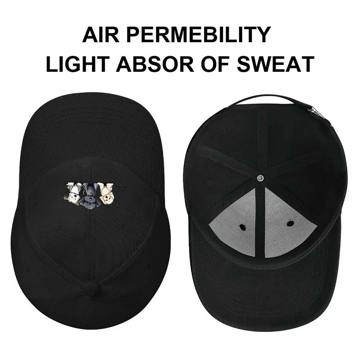 Cute Three Dogs Washed Cotton Snapback Baseball Cap