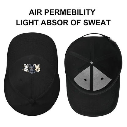 Cute Three Dogs Washed Cotton Snapback Baseball Cap