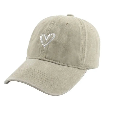 Love Heart Embroidery Washed Baseball Cap