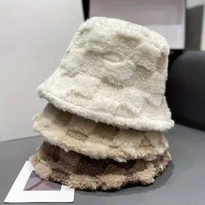 Women's Plaid Warm Lamb Bucket Hat
