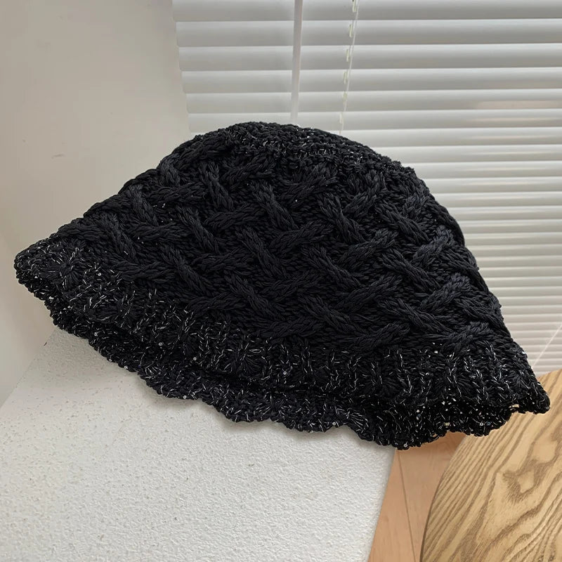 Hollow Woven Japanese Style Breathable Women Bucket Hat