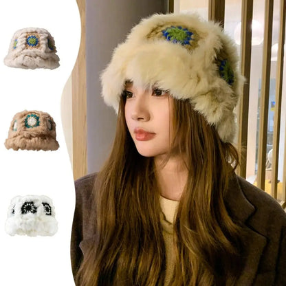 Korean Style Casual Fuzzy Winter Bucket Hat