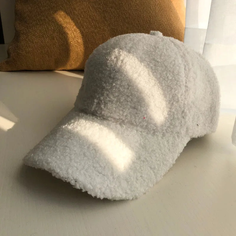Women Plush Lamb Wool Winter Baseball Cap