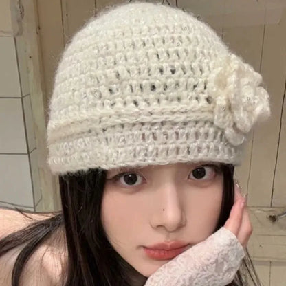 3D Flower Knitted Winter Kids Bucket Hat