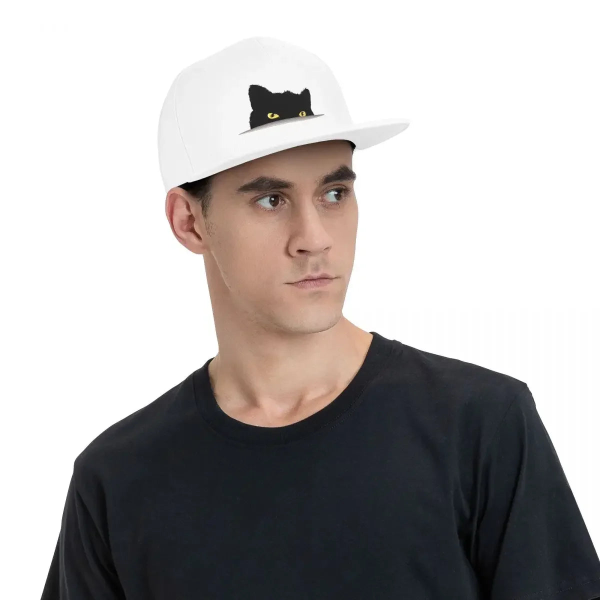 Black Cat Peeking Breathable Snapback Cap