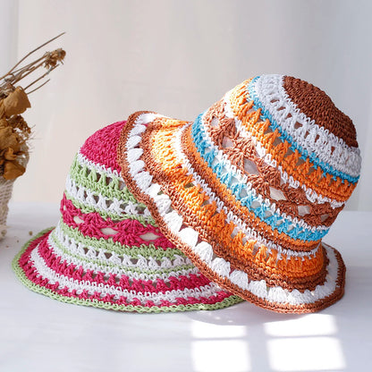 Multicolor Foldable Crochet Straw Bucket Hat