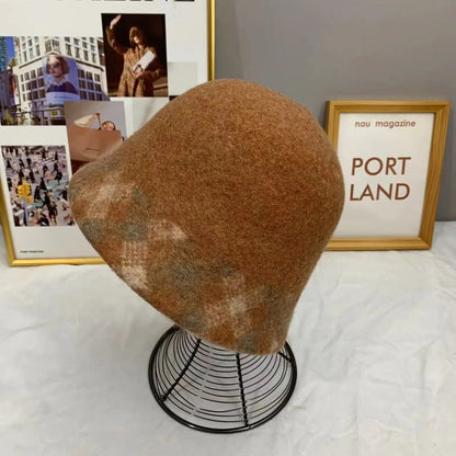 Wool Plaid Edge Bucket Hat