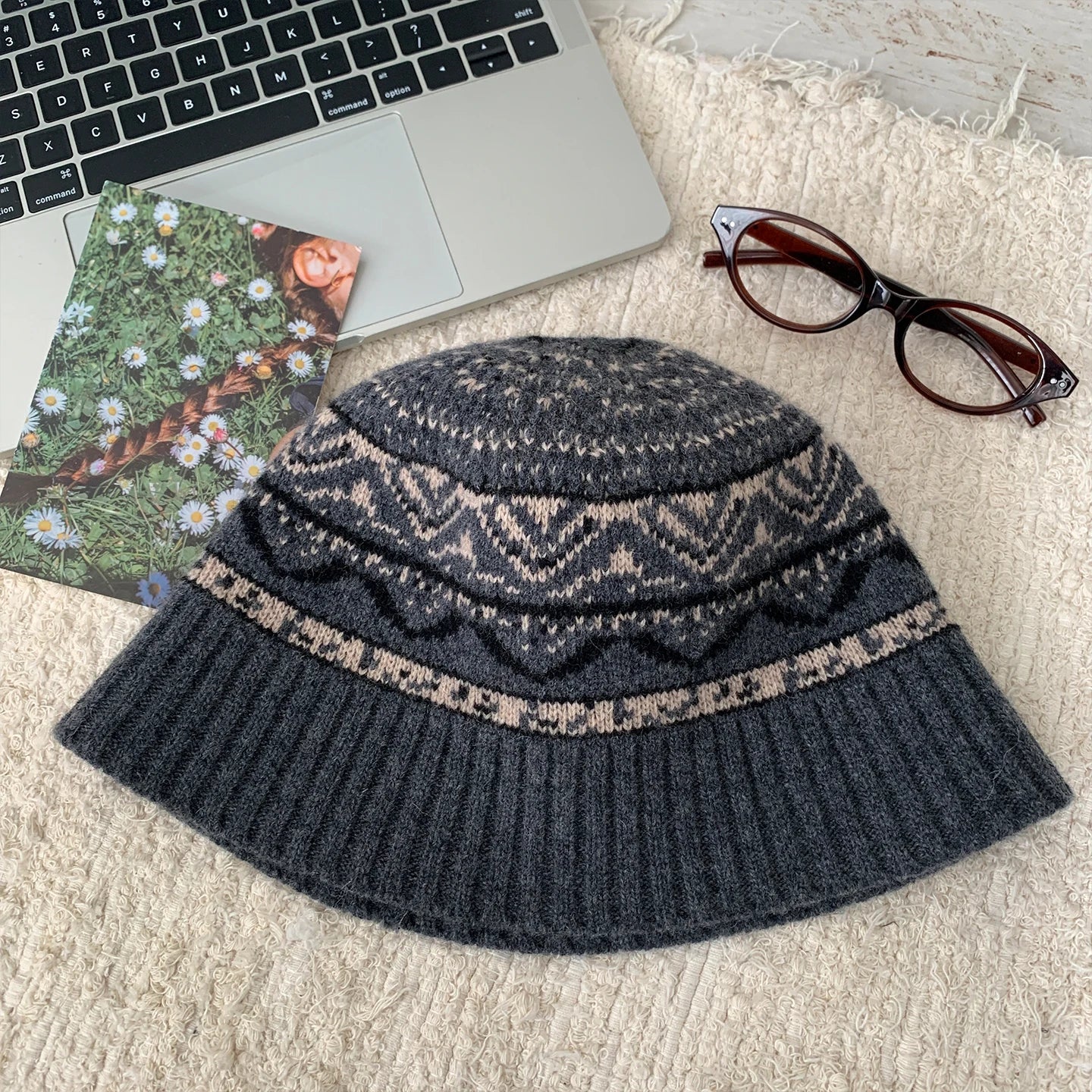 Fair Isle Wool Knit Winter Bucket Hat