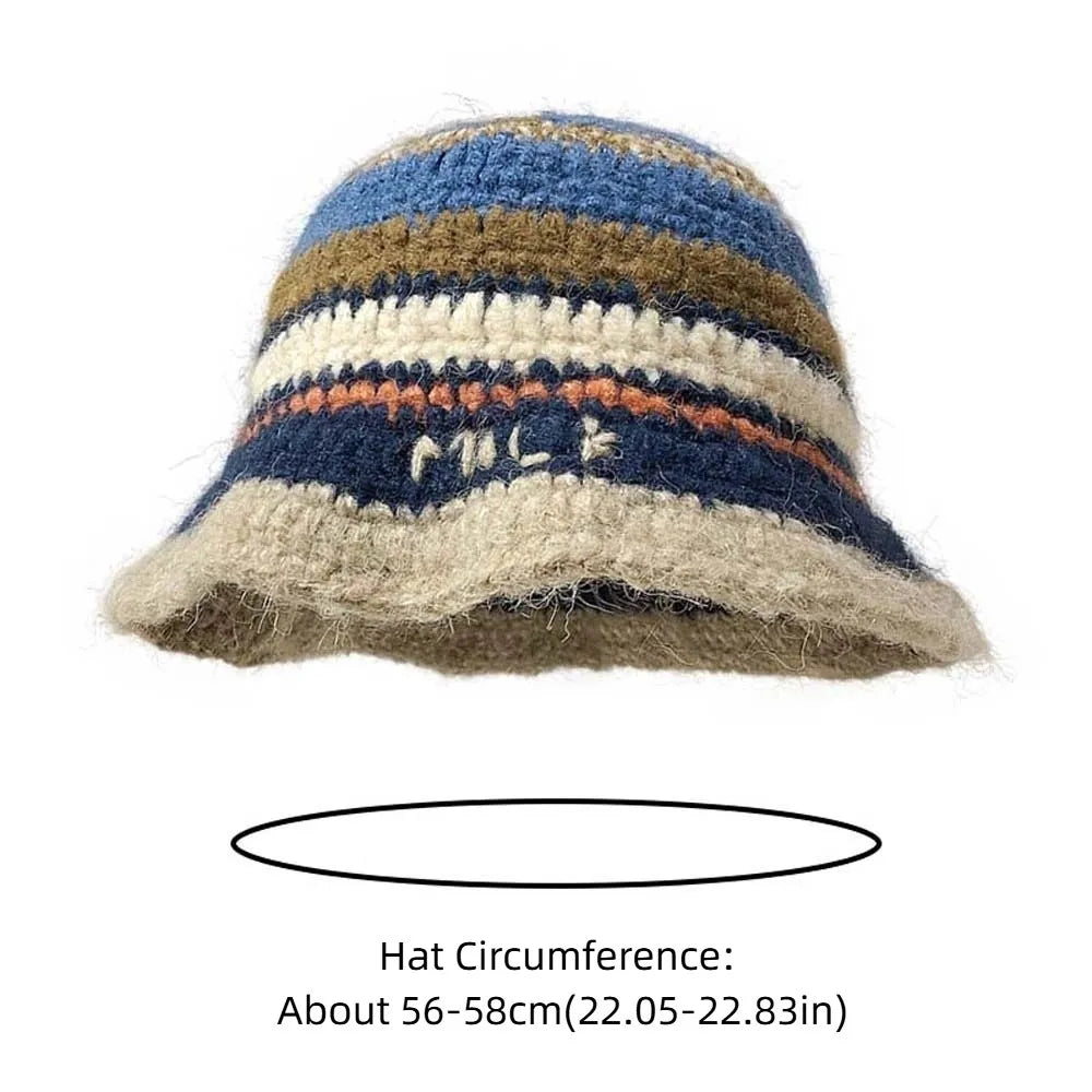 Korean Striped Warm Knitted Bucket Hat
