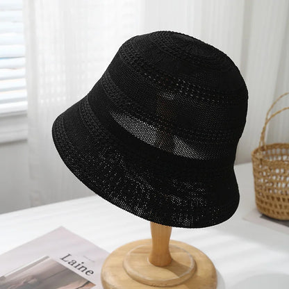 Spring Summer Hat Women Hollow Breathable Knitted Bucket Hat