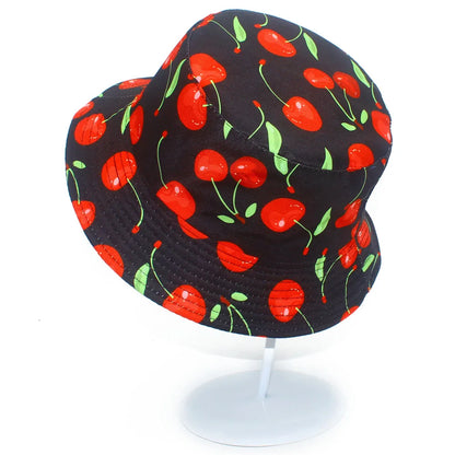 Reversible Cherry Print Unisex Bucket Hat