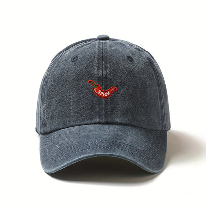 Retro Washed Chili Pepper Embroidery Baseball Cap