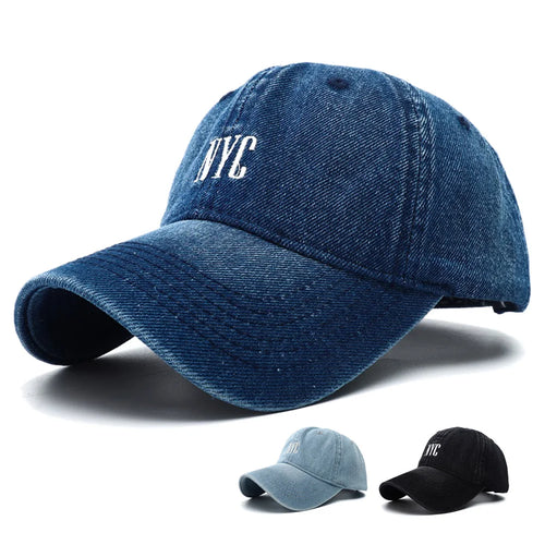 Unisex Vintage NYC Embroidery Washed Denim Baseball Cap