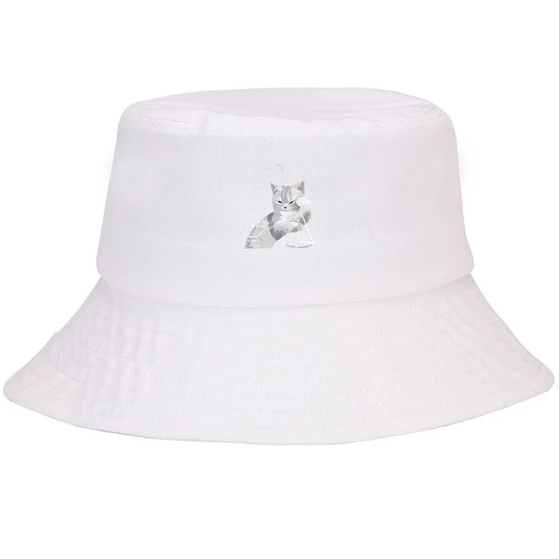 Contemplative Kitten Wide Brim Breathable Beach Bucket Hat