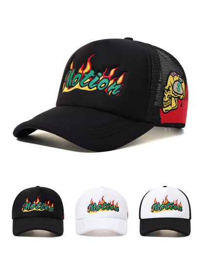 Unisex Motion Flame Embroidery Baseball Net Caps