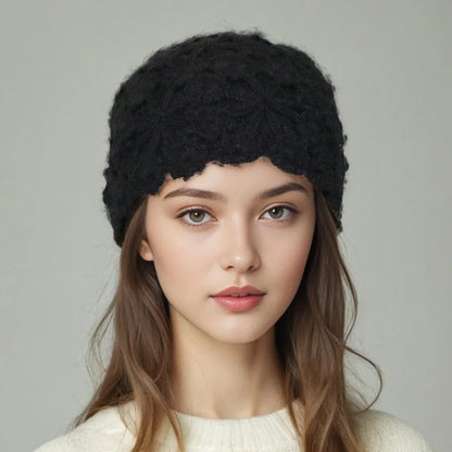 Floral Knit Winter Beret Bucket Hat