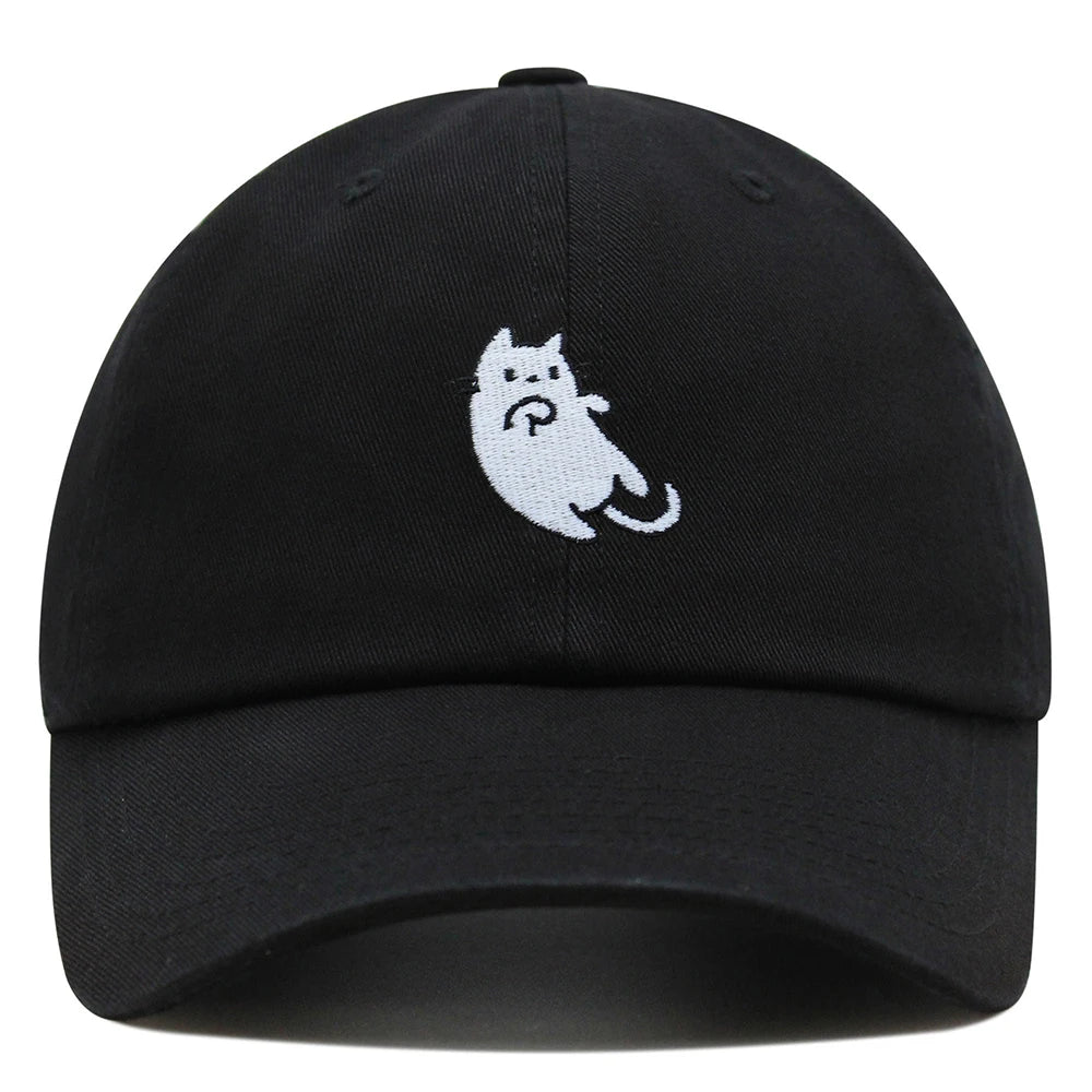 White Cat Kawaii Embroidered Adjustable Baseball Cap