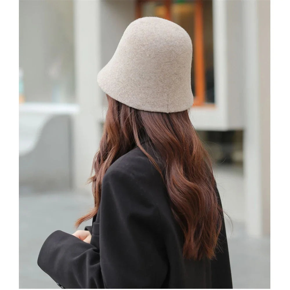 Women Vintage Felt Winter Bucket Hat