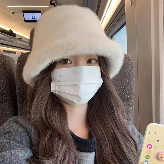 Y2K Faux Fur Fluffy Bucket Hat