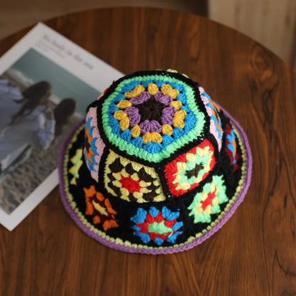 Y2K Kawaii Gothic Flower Knitted Bucket Hat