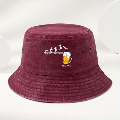 Fun Beer Cup Printed Washed Outdoor Travel Bucket Hat
