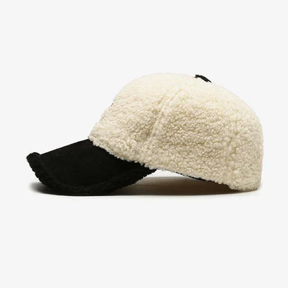 Big Letter Embroidered Lambswool Baseball Cap