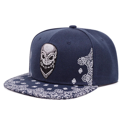 Paisley Skeleton Embroidery Hip Hop Flat Snapback Cap