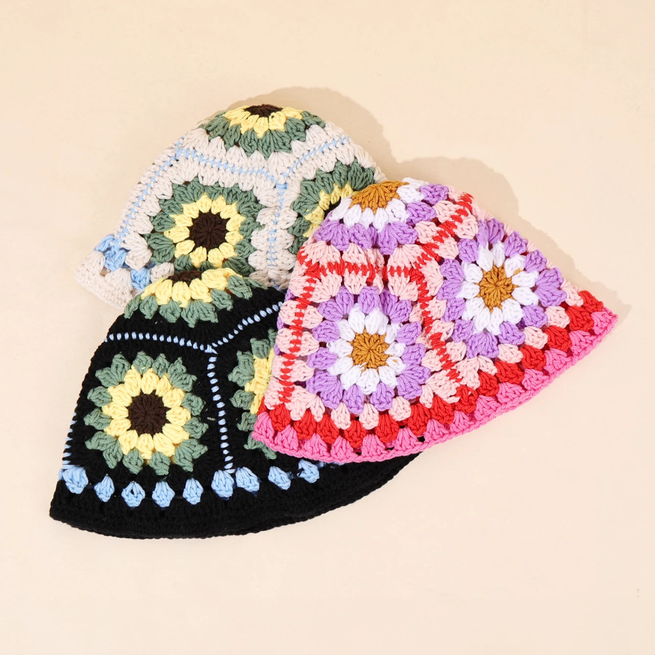 Handmade Sunflower Bamboo Knitted Bucket Hat