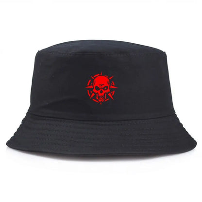 Unisex Red Skull Print Cotton Bucket Hat